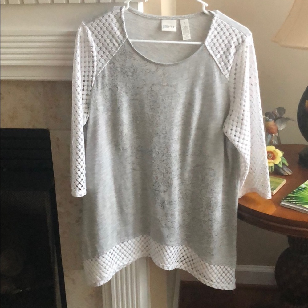Chico’s Zenergy Silver White Lace Top